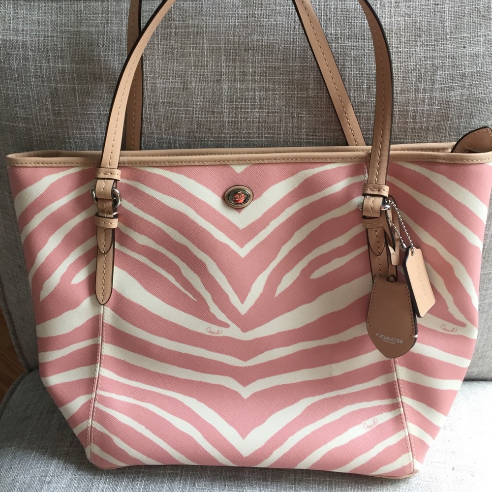 COACH pink zebra tote